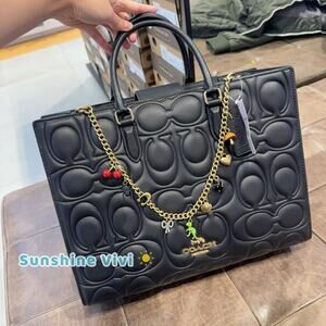 NWT Coach Bundle Large Maggie Tote Bag Blocked CY672 Black & CCD30 Long Chain